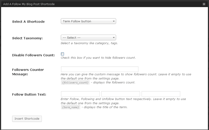 Category Shortcode Popup