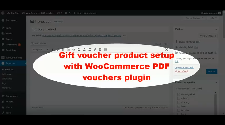 Gift voucher product setup with PDF Vouchers