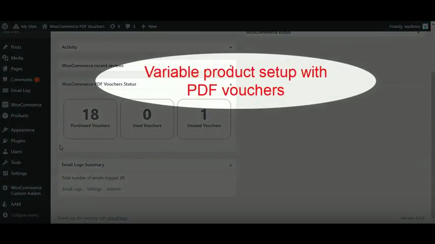 Variable Products setup with PDF Vouchers